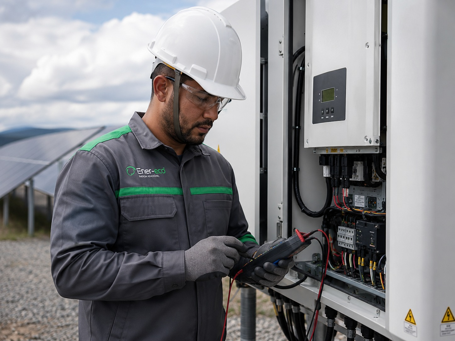 Técnico realizando testes em painel elétrico